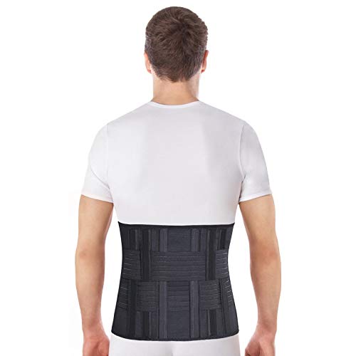 Faja de sujeción para la espalda; cinturón lumbar de soporte con fijación rígida; 6 refuerzos / 31cm de altura; para personas con gran circunferencia en la cintura XXX-Large Negro