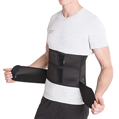 Faja de sujeción para la espalda; cinturón lumbar de soporte con fijación rígida; 6 refuerzos / 31cm de altura; para personas con gran circunferencia en la cintura XXX-Large Negro