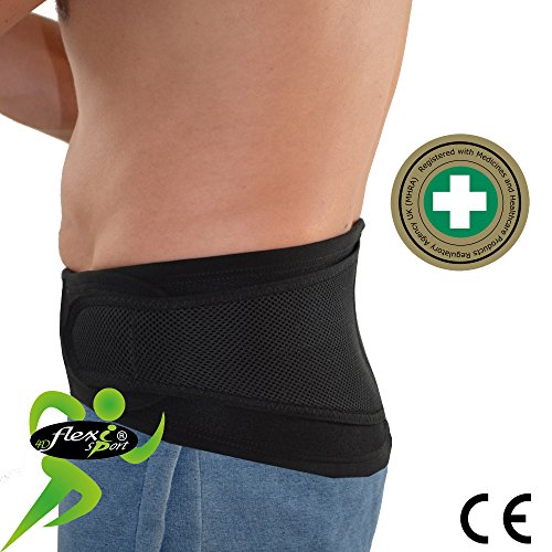 Faja Lumbar (M, Negro) para la Espalda Certificado por la Clínica Spine Plus 136 Harley Street London | Cinturón de espalda baja | ANTI SUDOR | HIPOALERGÉNICA | SIN NEOPRENO | SIN LATEX | respeta las píelas más delicadas | Unisexo.