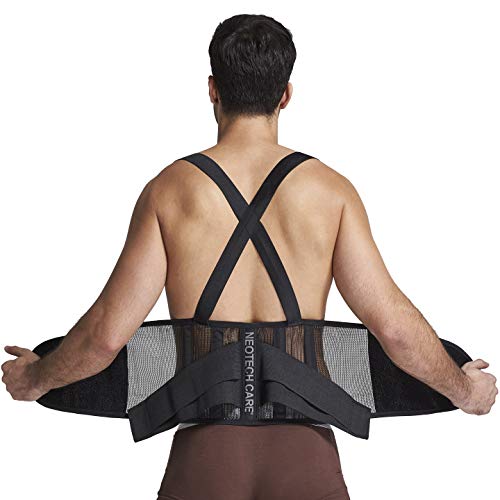 Faja para la espalda con tirantes, apoyo lumbar, cinturón de culturismo/halterofilia, entrenamiento, seguridad en el trabajo y postura - Marca Neotech Care (Talla XXL)