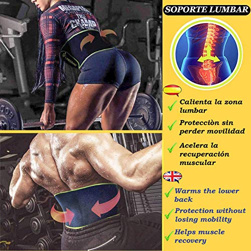 Faja Reductora Mujer y Hombre de Neopreno, Fajas Reductoras Adelgazantes Mujer para Gimnasio, Cinturón Lumbar Abdominal de Ayuda para Sudar y Hacer Deporte, Incluye Riñonera Deportiva, Verde L-XL