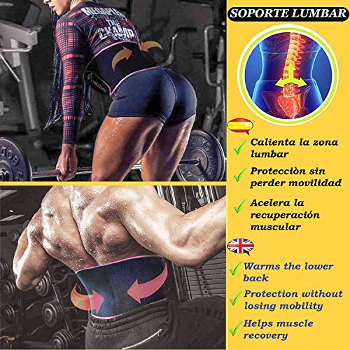 Faja Reductora Mujer y Hombre de Neopreno, Fajas Reductoras Adelgazantes Mujer para Gimnasio, Cinturón Lumbar Abdominal de Ayuda para Sudar y Hacer Deporte, Incluye Riñonera Deportiva, Rosa L-XL