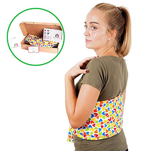 Faja Térmica Lumbar de Semillas - Almohada de Calor para Espalda Calentar en Microondas (60x20 cm) - Saco Térmico con Funda lavable, Tela de Algodón 100% y Olor a Lavanda (Corazones)