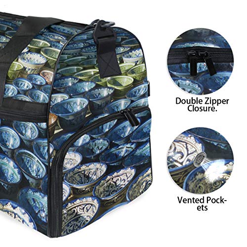 FAJRO Bolsa de Viaje para Gimnasio, Bolsa de Viaje para Fin de Semana con Cuenco Azul de cerámica para Llevar en el Equipaje con Bolsa para Zapatos FAJRO Bolsa de Viaje para Gimnasio, Bolsa de Viaje para Fin de Semana con Cuenco Azul de cerámica para Llevar en el Equipaje con Bolsa para Zapatos