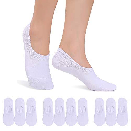 FALARY Calcetines Mujer Hombre 10 Pares Cortos Calcetines Invisibles tobillero Algodon Silicona Antideslizante Verano-blanco-3942