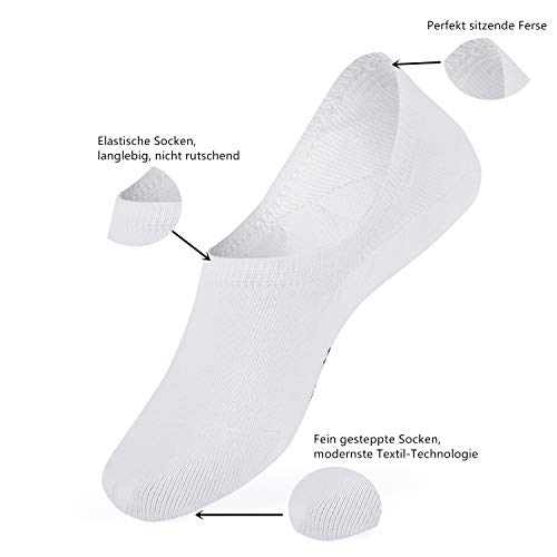 FALARY Calcetines Mujer Hombre 10 Pares Cortos Calcetines Invisibles tobillero Algodon Silicona Antideslizante Verano-blanco-3942