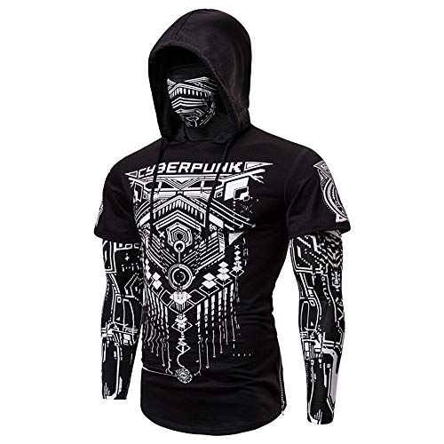 Falso al aire libre de dos piezas traje de Ninja Cyberpunk elástica aptitud de los hombres con capucha Máscara Montar camiseta Slim basculador de culturismo manga larga chaqueta de Personalidad Falso al aire libre de dos piezas traje de Ninja Cyberpunk elástica aptitud de los hombres con capucha Máscara Montar camiseta Slim basculador de culturismo manga larga chaqueta de Personalidad