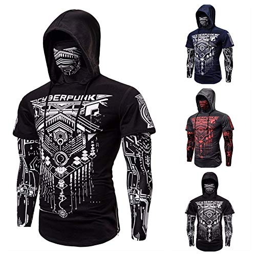 Falso al aire libre de dos piezas traje de Ninja Cyberpunk elástica aptitud de los hombres con capucha Máscara Montar camiseta Slim basculador de culturismo manga larga chaqueta de Personalidad Falso al aire libre de dos piezas traje de Ninja Cyberpunk elástica aptitud de los hombres con capucha Máscara Montar camiseta Slim basculador de culturismo manga larga chaqueta de Personalidad