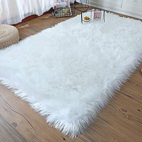 Falso Piel de carnero Vellón Alfombra,HEQUN Elegante De Pelo Largo Mullida Excelente piel Sintética de calidad Alfombra de Lana (Blanco, 75 X 120CM) Falso Piel de carnero Vellón Alfombra,HEQUN Elegante De Pelo Largo Mullida Excelente piel Sintética de calidad Alfombra de Lana (Blanco, 75 X 120CM)