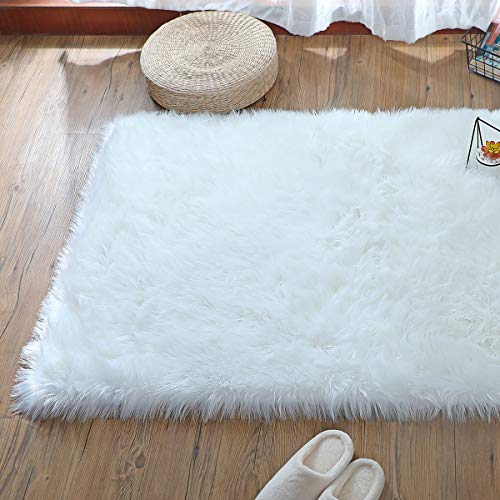 Falso Piel de carnero Vellón Alfombra,HEQUN Elegante De Pelo Largo Mullida Excelente piel Sintética de calidad Alfombra de Lana (Blanco, 75 X 120CM) Falso Piel de carnero Vellón Alfombra,HEQUN Elegante De Pelo Largo Mullida Excelente piel Sintética de calidad Alfombra de Lana (Blanco, 75 X 120CM)