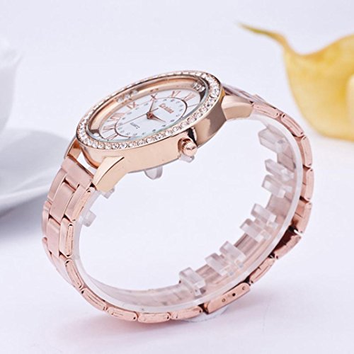 FAMILIZO Mujeres Hombres Elegante Moda De Cristal Rhinestone De Acero Inoxidable Reloj De Cuarzo Analógico De Cuarzo (Oro rosa)