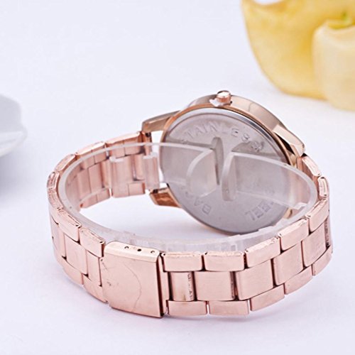 FAMILIZO Mujeres Hombres Elegante Moda De Cristal Rhinestone De Acero Inoxidable Reloj De Cuarzo Analógico De Cuarzo (Oro rosa)