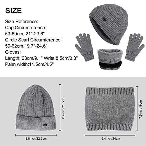 Familybox 3 en 1 Gorras Invierno con Bufanda y Guantes Kit, Sombrero Caliente de Punto y Bufanda tubular de Punto Forro de Terciopelo Guantes Táctiles Deportes de Invierno para Mujer Hombre Niños