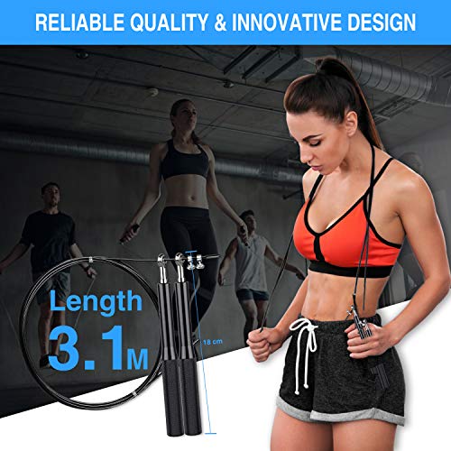 Faminess Comba de Velocidad Speed Rope Mangos Aluminio Ligeros y Cómodos Cable Ajustable Acero 3 MT - 2,5 mm Cuerda Ideal para Crossfit, Boxeo, Fitness Hombre y Mujer