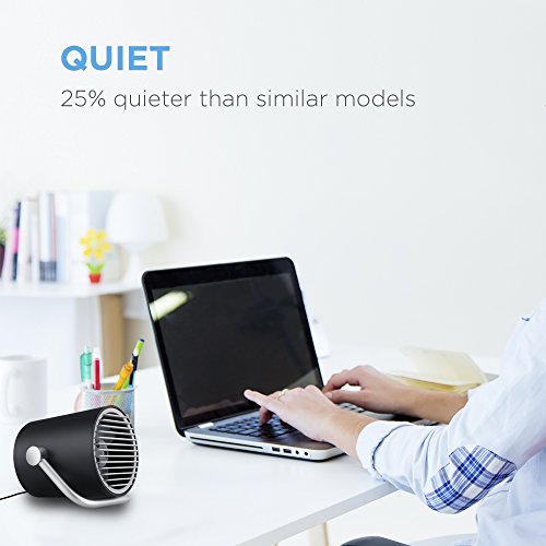 Fancii Ventilador USB Pequeño de Mesa para Personal Portátil de Escritorio con Aspas Gemelas Turbo, Tecnología Silenciosa de Circulación del Aire Ciclónico, Negro