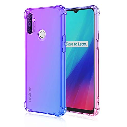 FANFO® Funda para Realme C3/C3i, Color Degradado Transparente TPU Carcasa Ultradelgado Antimanchas Silicona Case Compatible Carga Inalámbrica Cover, Azul/Morado