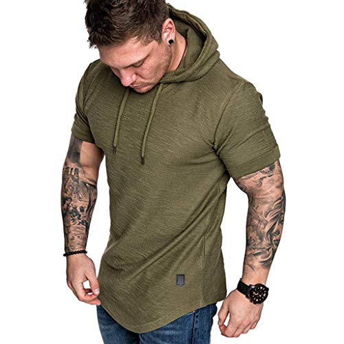 Fannyfuny camiseta Hombre Verano Camisa Elástica de Fitness Tank Top Gym Fitness Muscle de Manga Corta con Capucha Culturismo Bolsillos de Secado Ajustado