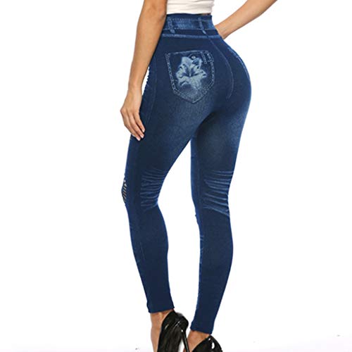 Fannyfuny Pantalones Vaqueros de Mezclilla de Bolsillo Elásticos de Cintura Alta de Talla Grande Pantalón Pitillo Oficina Leggings Yoga