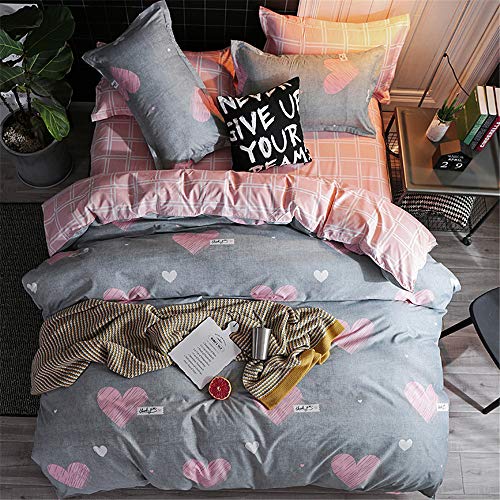 Fansu Elegante Juego de Ropa de Cama de 4 Piezas Juego de Fundas de Edredón Incluye 1 Funda Nórdica y 1 Sábana encimera 2 Funda de Almohada (Cama 90-150x200cm,Corazón - Gris Rosa)