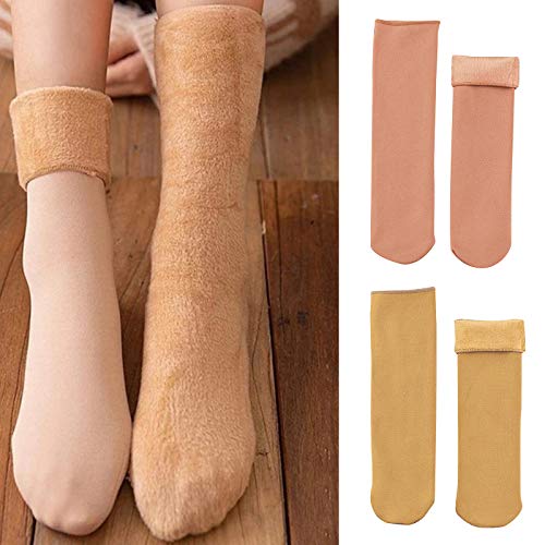 Fanville 5 pares de calcetines de nieve para mujer y terciopelo engrosamiento tubo calcetines de lana gruesa de invierno calcetines de lana suave y gruesa cálida