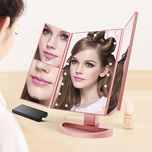 FASCINATE Espejo con Luz para Maquillaje Pantalla Táctil Lámparas con Iluminacíon 21 Led 1X/3X/5X/10X Triple Plegable Espejo Rotación de 180° Regalos Espejo de Mesa Carga con USB o Batería FASCINATE Espejo con Luz para Maquillaje Pantalla Táctil Lámparas con Iluminacíon 21 Led 1X/3X/5X/10X Triple Plegable Espejo Rotación de 180° Regalos Espejo de Mesa Carga con USB o Batería