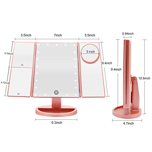 FASCINATE Espejo con Luz para Maquillaje Pantalla Táctil Lámparas con Iluminacíon 21 Led 1X/3X/5X/10X Triple Plegable Espejo Rotación de 180° Regalos Espejo de Mesa Carga con USB o Batería FASCINATE Espejo con Luz para Maquillaje Pantalla Táctil Lámparas con Iluminacíon 21 Led 1X/3X/5X/10X Triple Plegable Espejo Rotación de 180° Regalos Espejo de Mesa Carga con USB o Batería