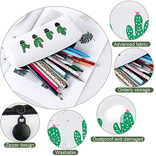 FAVENGO 6 Pcs Estuche para Lapices de Tela Estuche de Lona de Cactus Cartuchera para Lapices Bolsa para Lapices Estuches Escolares Grandes Estuches Organizadores de Lapices para Niño Mujer + 5 Lapices