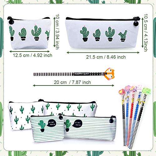 FAVENGO 6 Pcs Estuche para Lapices de Tela Estuche de Lona de Cactus Cartuchera para Lapices Bolsa para Lapices Estuches Escolares Grandes Estuches Organizadores de Lapices para Niño Mujer + 5 Lapices