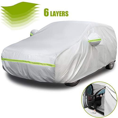 Favoto Cubierta de Coche Impermeable Funda de Coche Exterior Oxford+Algodón con Cremallera para Hatchback Anti-UV Transpirable Resistente al Polvo Lluvia Rasguño Nieve al Aire Libre 435x180x160cm