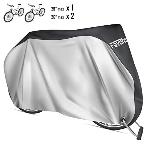 Favoto Funda para Bicicleta Exterior, 210D Oxford Cubierta Protector Impermeable al Aire Libre contra Lluvia/UV/Polvo/Nieve con Orificio de Bloqueo para Montaña Carretera, 200x70x110cm Negro+Plata