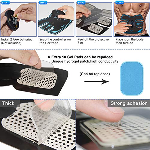 fayleer Electroestimulador Muscular Abdominal Estimulador Muscular Abdominal para Abdomen Cintura Pierna Brazo Glúteos para Hombre y Mujeres con 20PCS Reemplazo Gel Pad