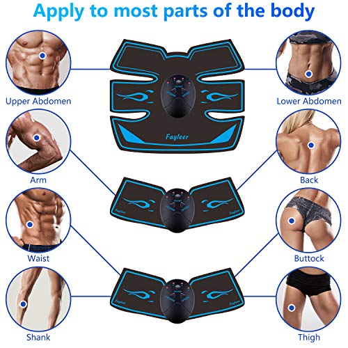 fayleer Electroestimulador Muscular Abdominal Estimulador Muscular Abdominal para Abdomen Cintura Pierna Brazo Glúteos para Hombre y Mujeres con 20PCS Reemplazo Gel Pad