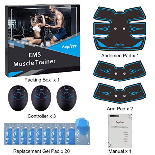 fayleer Electroestimulador Muscular Abdominal Estimulador Muscular Abdominal para Abdomen Cintura Pierna Brazo Glúteos para Hombre y Mujeres con 20PCS Reemplazo Gel Pad