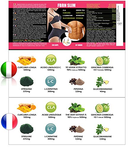 FBRN Quema Grasas Potente y Rápido | Adelgazante Natural - Perder Grasa Abdominal | Reductor de Apetito - 120 Pastillas Garcinia Cambogia Cla Cúrcuma Carnitina Espirulina Glucomanán Piperina Té Verde FBRN Quema Grasas Potente y Rápido | Adelgazante Natural - Perder Grasa Abdominal | Reductor de Apetito - 120 Pastillas Garcinia Cambogia Cla Cúrcuma Carnitina Espirulina Glucomanán Piperina Té Verde