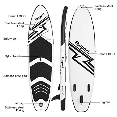 FBSPORT Tabla Sup Hinchable, Tabla de Surf Hinchable, Tabla Inflable de Paddle Surf, Sup Kit con Remo de Aluminio+Accesorios Completos | Medidas: 300×76×15cm