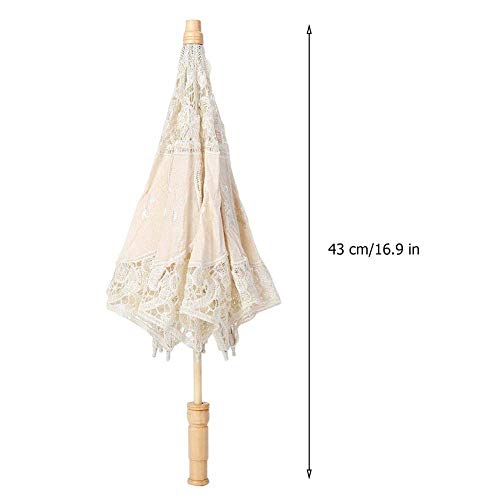 Fdit Sombrilla hecha a mano con encaje, bordado floral, para bodas, novia, fotografía, paraguas de seda, Blanco, large