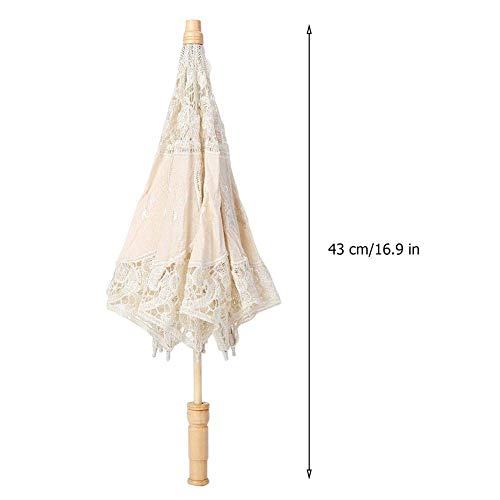 Fdit Sombrilla hecha a mano con encaje, bordado floral, para bodas, novia, fotografía, paraguas de seda, Blanco, large