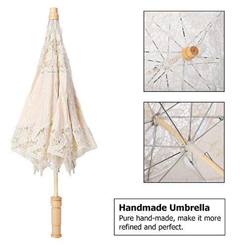 Fdit Sombrilla hecha a mano con encaje, bordado floral, para bodas, novia, fotografía, paraguas de seda, Blanco, large