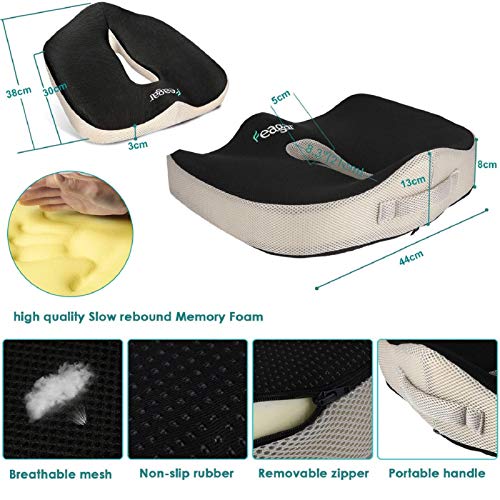 Feagar Cojin Coxis de Espuma Memoria Portátil,Cojines para sillas de Oficina de Espuma de Memoria, Coche, Sillas Gaming, Rueda, Funda Lavable, Negro Feagar Cojin Coxis de Espuma Memoria Portátil,Cojines para sillas de Oficina de Espuma de Memoria, Coche, Sillas Gaming, Rueda, Funda Lavable, Negro