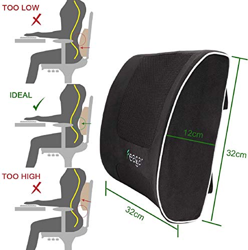 Feagar Cojin Lumbar Coche, Respaldo Lumbar para Silla Oficina, Apoyo Almohada Lumbar de Espuma Memoria, (Negro)