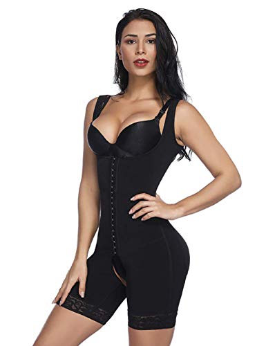 FeelinGirl Mujer Faja Reductora Chaleco sin Costura Corsé Bustier Ajustable Tirantes Faja Aabdominal Negro S/Talla 34-36