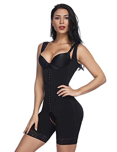 FeelinGirl Mujer Faja Reductora Chaleco sin Costura Corsé Bustier Ajustable Tirantes Faja Aabdominal Negro S/Talla 34-36