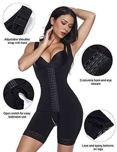 FeelinGirl Mujer Faja Reductora Chaleco sin Costura Corsé Bustier Ajustable Tirantes Faja Aabdominal Negro S/Talla 34-36