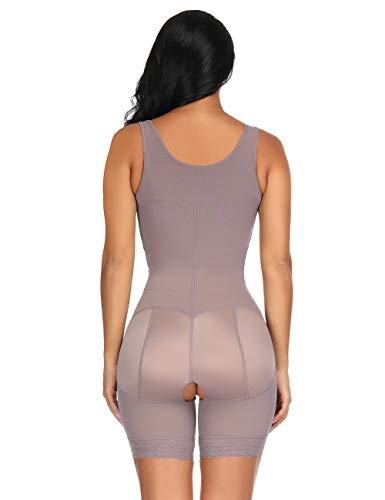 FeelinGirl Mujer Faja Reductora con Cinta Ajustable Corsé Bustier Ajustable Cremallera Shapewear Corset Waist Trainer Marrón XL/Talla 42-44