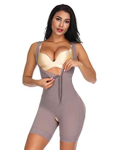 FeelinGirl Mujer Faja Reductora con Cinta Ajustable Corsé Bustier Ajustable Cremallera Shapewear Corset Waist Trainer Marrón XL/Talla 42-44