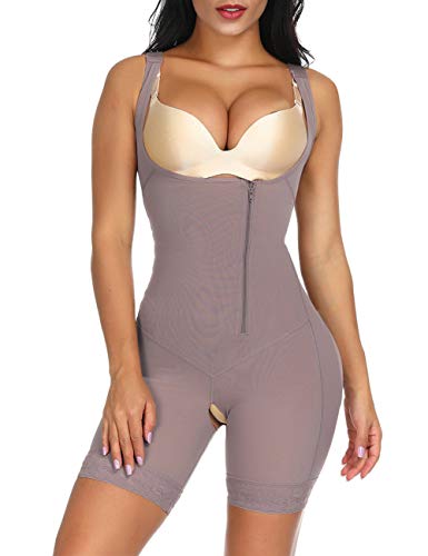 FeelinGirl Mujer Faja Reductora con Cinta Ajustable Corsé Bustier Ajustable Cremallera Shapewear Corset Waist Trainer Marrón XL/Talla 42-44