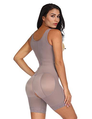 FeelinGirl Mujer Faja Reductora con Cinta Ajustable Corsé Bustier Ajustable Cremallera Shapewear Corset Waist Trainer Marrón XL/Talla 42-44