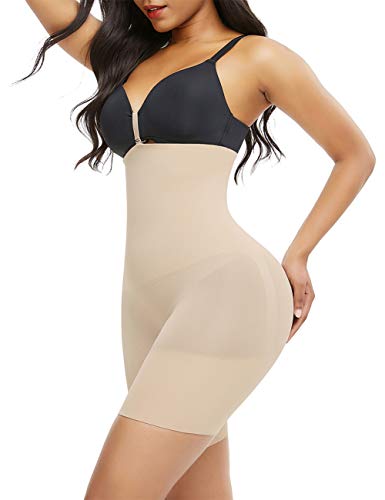 FeelinGirl Mujeres Faja Pantalón Braga Reductora Lumbar sin Costura Corsé Adelgazar Barriga Gluteos Abdominal con Hebilla Beige XL: Talla 50-52