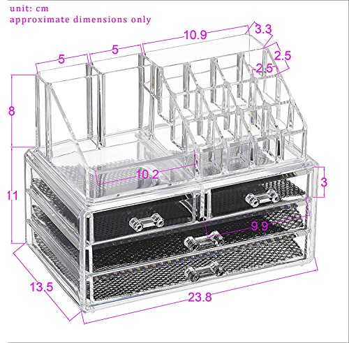 Feibrand Organizador Maquillaje Caja Cosméticos Transparente Acrílico 20 Compartimentos