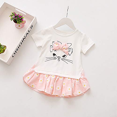 feiXIANG Bebé recién Nacido Ropa Infantil Vestido de niña Bebé Niña Niño de Dibujos Animados Gato Estampado Arco Floral Falso Vestido de Dos Piezas Ropa Linda Mini Vestido Princesa Vestido niña